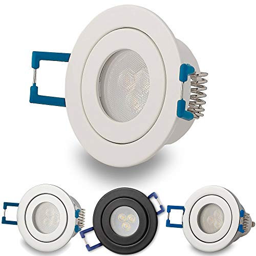 LED Einbaustrahler Weiß rund 3W kaltweiß IP-44 230V - GU11 Strahler für Bad und Außen-Bereich - Ø40mm Bohrloch Badezimmer Sauna Dusche Einbau-Spot Einbauleuchte