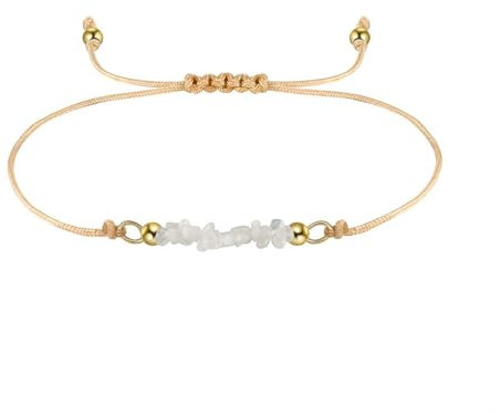 Mesnt Armschmuck Damen, Verstellbares Khaki-Armband mit Kordelzug und Mondsteinen, 25 cm, Gelb