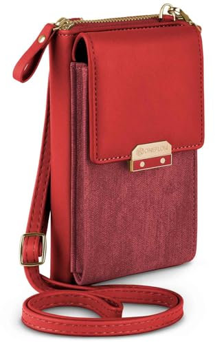 ONEFLOW Bliss Purse für iPhone 15 Plus Handytasche zum Umhängen Damen mit Portemonnaie, Handy Umhängetasche mit Geldbörse und Handyfach, Kleine Handtasche, Rot
