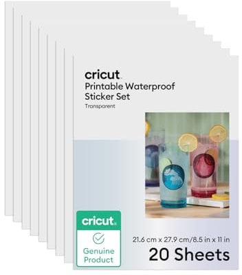 Cricut Wasserfeste Druck-Sticker, Transparent – 21,6 cm x 27,9 cm (20er-Pack)