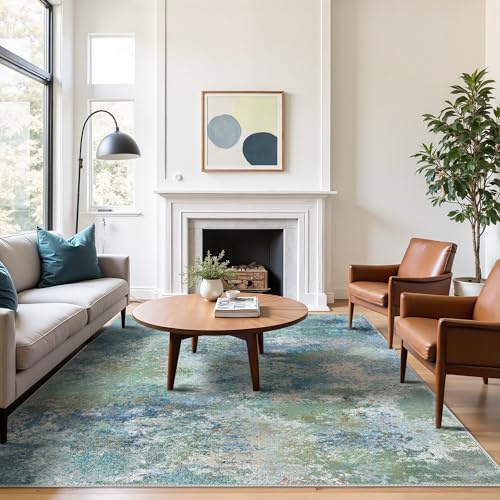 GENIMO Großer Abstrakter Teppich, Waschbar & rutschfest, Modernes Kurzflor Design für Wohnzimmer & Esszimmer, Pflegeleicht, 200x290 cm