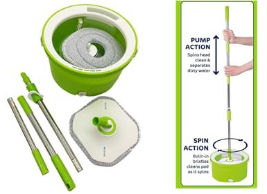 Revolutionary Clean Water Spin Mop and Bucket Set with Free Refill | Cleans Laminate, Wood & Tile Flooring | Spin Mop with Clean Water System