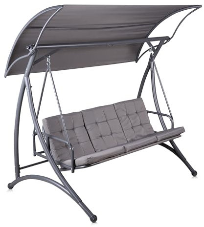 Alfresia 3 Seater Swing Seat with Cushions, Garden Swing Seat with Adjustable Canopy, Metal Garden Furniture with Outdoor Furniture Cushions for Outdoor Seating