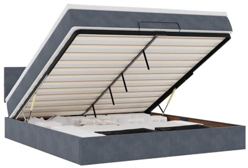 vidaXL Ottoman-Bett mit Matratze LEDs Dunkelgrau 160x200 cm Samt, Bettrahmen, Bettgestell mit Stauraum, Polsterbett, Bettgestell, Bettrahmen mit Stauraum