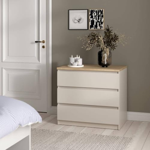Dmora - Kommode Orani, Multifunktioneller Schrank mit 3 Schubladen, Elegante Kommode für das Schlafzimmer, 77x50 h70 cm, Beige