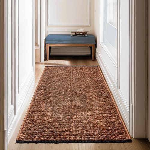 SIMPEX, Chenille Teppich Baumwolle Läufer Terrakotta 80x150 cm Waschbar, Boho-Stil, Kurzflor, Vintage Kelim, Weich & rutschfest, Einfarbig, Für Küche, Flur & Schlafzimmer