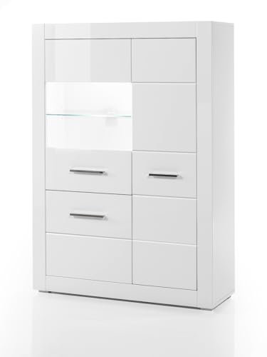 Furn.Design Vitrine in weiß Hochglanz, Wohn- und Esszimmer Vitrinenschrank halbhoch 100 x 142 cm, Carrara