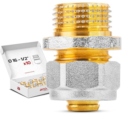 BOOPARTS - 10 Pezzi - Raccordo multistrato 16-1/2 (15-21) a vite - Manicotto maschio multistrato - Raccordo idraulico per tubo multistrato 16