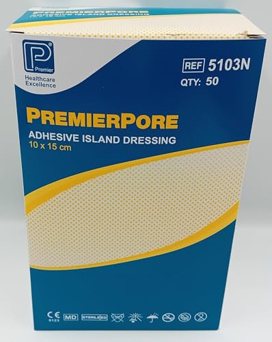 PremierPore Adhesive Island Dressings – Sterile, Breathable Wound Dressings with Absorbent Non-Adherent Pad (10x15, 50, Count)