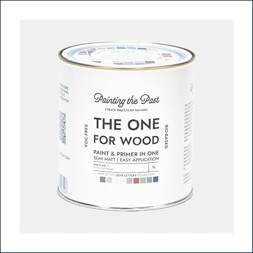 The One for Wood Paint & Primer 1L White No. 1 Fresh Stationary | Semi Matt Finish, Bio-Based & VOC-Free Formula for Wooden Furniture & Surfaces | Durable & Easy Indoor Home Decorating