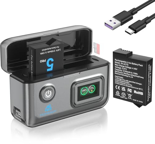 Homesuit Osmo Action 6 5 Pro 4 3 Akku 2100mAh und 18W Dual USB LCD Ladegerät Kit für DJI OsmoAction6 / OsmoAction5Pro / OsmoAction4 / OsmoAction3 (2er-Pack)