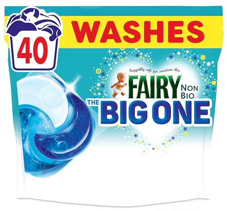 Fairy Non Bio The Big One PODS®, Washing Liquid Laundry Detergent Capasules, 40 Washes, 2X Stain Removal, Huggably Soft for Sensitive Skin