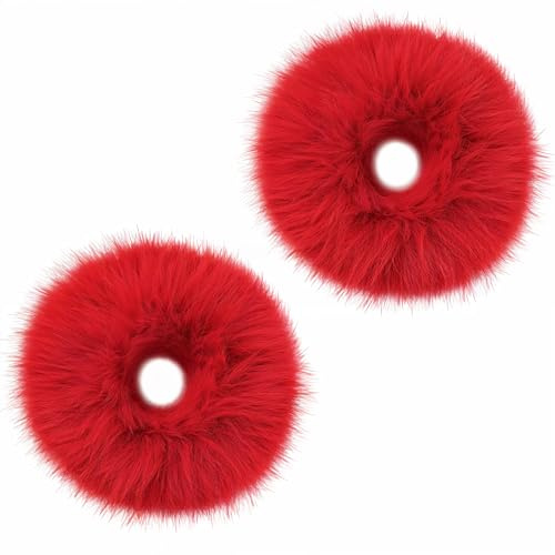 2 Stücke Haargummi Scrunchie Weiß Pom Pom Stirnbänder Plüsch Kratzbänder | Faux Kaninchen Haar Blase Elastische Baby Scrunchies Pferdeschwanz Haarschmuck Mädchen Weiß Haargummis