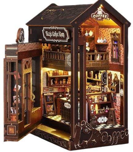 Book Nook Kit, DIY Wooden Puzzle Booknook Kit with Furniture & Sensor LED Lights, 3D Miniature Dollhouse Booknook Kit for Bookshelf Insert Decor, Booknook Model Kit for for Adults Teens