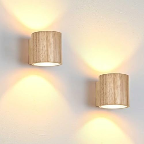 Doughelec 2PCS LED Wandleuchte Innen Holz Wandlampe, Rund Wandleuchte Holz Vintage 6W LED Wand Warmweiß 3000K Flurlampe austauschbares G9 Holzlampe Wandbeleuchtung für Wohnzimmer Flur Schlafzimmer