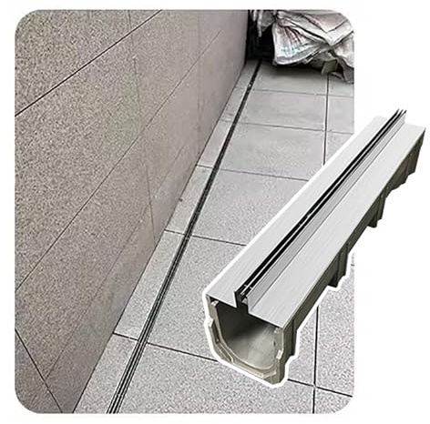 OVOGGPAN Rinnenentwässerungssystem, linearer Bodenablauf aus Edelstahl, einrastbare Gitterabdeckung, Hochleistungs-Entwässerungskanal für Einfahrt und Garage(30.5x20cm/12x7.9in)
