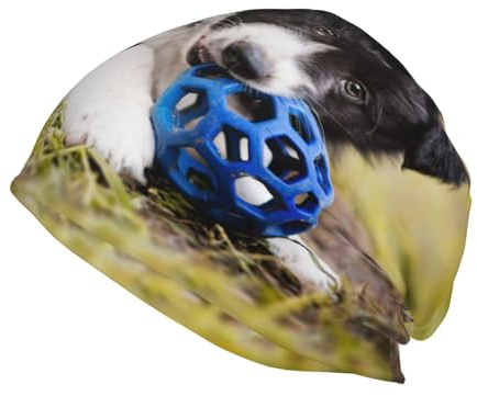 Hnnkloy Border Collie Welpen Haustiere Schwarzer Border,Strickmütze aus Polyester, Sturmhaube, Laufmütze, Beanie