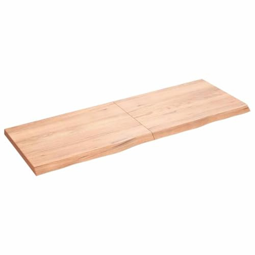IBUQDDV Massivholz Eiche Tischplatte Hellbraun 140x50x(2-4) cm Behandelt mit Scharnieren Klappbar Ersatztischplatte Naturkante Handgefertigt für DIY Tisch Auffrischung