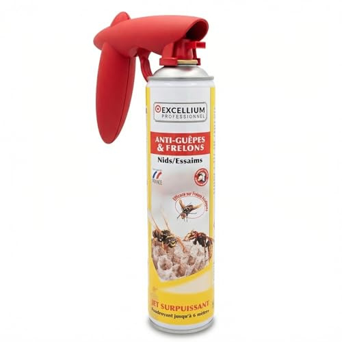 Aérosol Insecticide Anti-Guêpes et Frelons 600ml EXCELLIUM PROFESSIONNEL | Jet longue portée 6 m · Spécial nids et essaims · Efficace frelon asiatique · Usage extérieur · Fabriqué en France