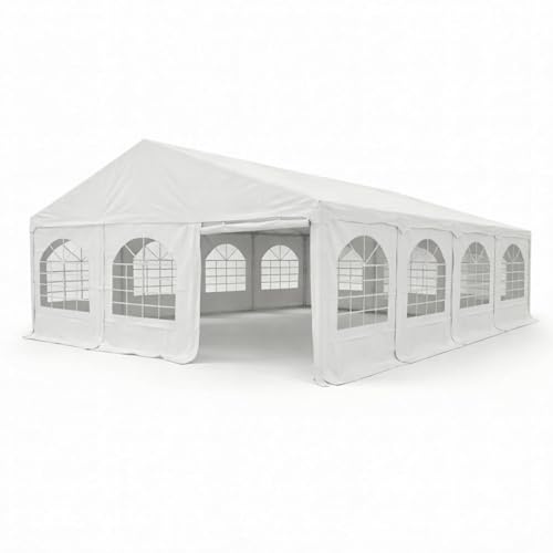 Tent for Events Partyzelt 6x8 m, 620g/m² PVC Eventzelt, Feuerhemmend & Wasserdicht, Klicksystem ohne Schrauben, Stahlrahmen, Inkl. 12 Fenster- & 2 Türseitenteile, Weiß