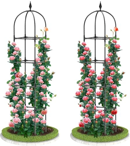 LATERN 1Pcs Garden Obelisk Trellis for Climbing Plants, 180CM Tall Rustproof Coated Metal Plant Support Plant Climbing Trelli Frame for Pots Plants Rose Tomato Cucumber Flowers Grape Pea (Black)