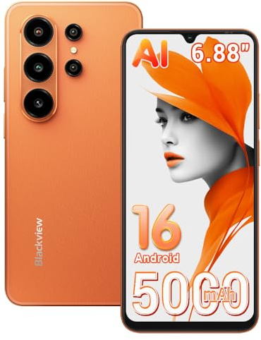Blackview Wave 10C Handy Ohne Vertrag, 16GB+32GB/1TB Android 16 Phone, 6.88 HD+ Gemini AI Smartphone Ohne Vertrag Günstig, 5000mAh, 32MP+13MP, WiFi 5, Fingerabdruck/GPS/OTG/FM/Handyhülle, Orange