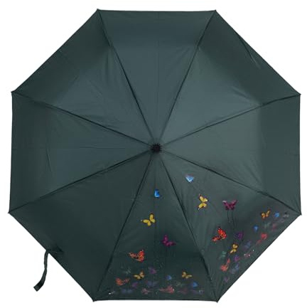 Susino Taschenschirm Ø100 cm mit Farbwechsel-Schmetterlingen bei Regen – Halbautomatischer Regenschirm, 3-fach faltbar, windfestes Fiberglas-Gestell, kompakter Faltschirm für Damen