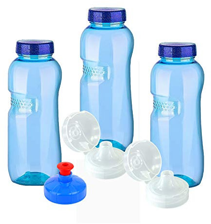 3 x Original Trinkflaschen aus TRITAN ohne Weichmacher Sparset 3 x 0,5 Liter (rund) + 3 Standartdeckel + 2 Sportdeckel (FlipTop) + 1 Trinkdeckel (Push PULL) BPA, BPS frei geruchsfrei geschmacksneutral