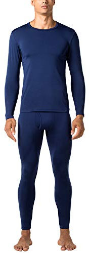 LAPASA Herren Innenfleece Thermounterwäsche Set, Thermounterhemd & Thermohosen Funktionsunterwäsche M57, Navy Blau (Wärmer), S