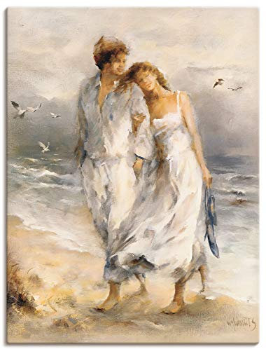 ARTLAND Wanddeko Leinwand Bilder Wandbild 45x60 cm Paar Liebespaar Strand Meer Küste Maritim Düne Landhaus Malerei Kunst K8AV