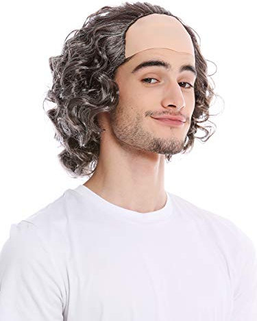 WIG ME UP - 68-A-ZA4/ZA63 Perücke Herren Karneval Opa Professor Halbglatze lang grau meliert Locken wild gelockt