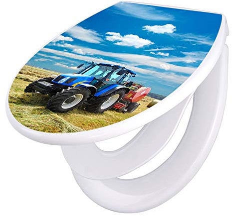 banjado Familien WC Sitz mit Absenkautomatik 44,5x37cm / Klodeckel/Klobrille mit Kindersitz aus hochwertigem Polypropylen/Toilettensitz Kindersitz integriert Motiv Traktor