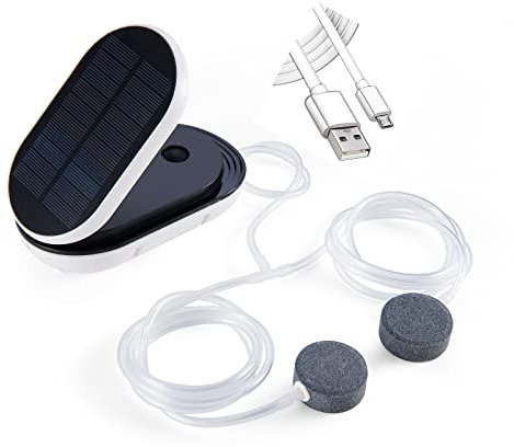Lewisia Solar Powered Air Pump, 3 Working Modes, Battery Backup, Pond Aerator, Aquarium, Fish Tank, Koi Pond, Hydroponics, 0.5-0.9 L/min, Includes Solar Panel, Air Tubing, Air Stones