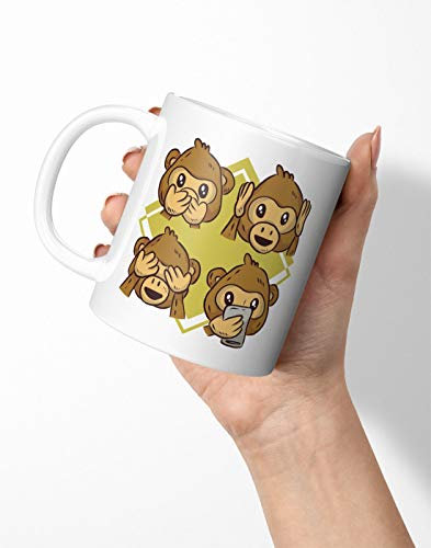 BLAK TEE Cute Monkey Reaction Faces Illustration Porcelain Coffee and Tea Mug 330 ml