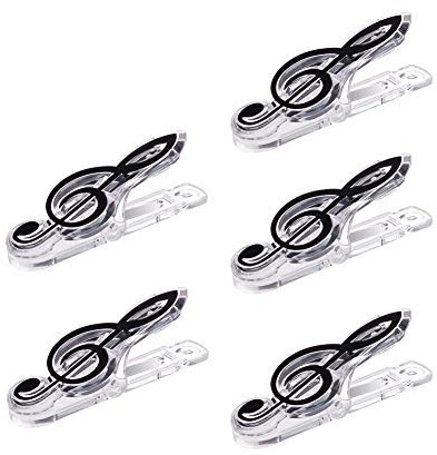 WANDIC Notenständer aus Kunststoff, für Notenblätter, Buchseitenklammern, hohe Noten, acht Noten, kleine Samen, transparente Clips (5 Stück, Schwarz 1)