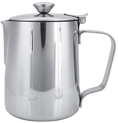 Jadeshay Milk Jug,350ML Milk Pitcher Frothing Cup Coffee Cup Milk Frothing Pitcher Jug with Lid,Stainless Steel Milk Cup Mug for Latte Coffee Art Cappuccino Home Kitchen Office