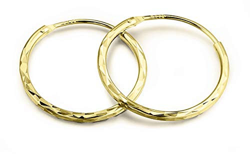 Halo's London (c) 9ct Gold 12mm - 20mm Diamond Cut Hinged Sleeper Hoop Earrings (20mm)