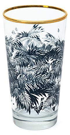 6 x Bacardi Rum Gläser Set Longdrink Cocktail Cuba Libre Bar Party Glas Goldrand Palmentextur