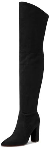 Castamere Donna Moda Cerniera Stivali Sopra il Ginocchio Tacco a Blocco 10CM Tacco Alto Nero Scamosciato Scarpe EU 40
