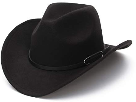 GEMVIE Cowboyhut für Damen und Herren, klassischer Fedora-Cowboyhut mit Rollkrempe, Wollfilz, Westernhut mit Gürtel - Beige - 7/7 1/4