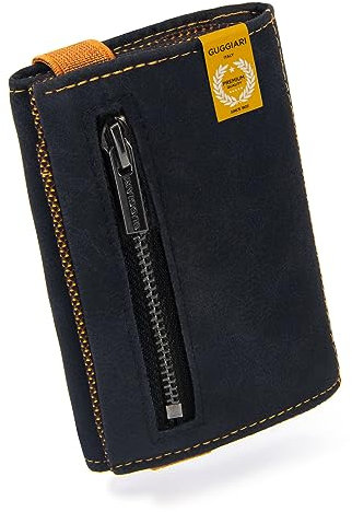 GUGGIARI® Slim Wallet mit Münzfach aus Microfaser Jacquard mit RFID Schutz - Schlankes Portemonnaie für Kreditkarten - Kreditkartenetui - Brieftasche für unterwegs (Black&Rust)