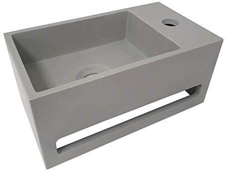 Pequeño lavabo con toallero, 35 x 20 x 16 cm, hormigón, gris, derecha/izquierda (orificio para batería a la derecha)