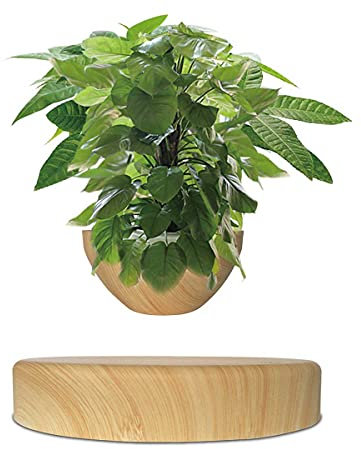 BANNESE Levitación Magnética Aire Bonsai Grano De Madera Maceta Bonsái De Aire Levitante Maceta Flotante Decoración De Escritorio para Cumpleaños, Regalos De Fiesta,Dark Wood Grain