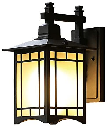 Lumière Murale Vintage E27, Chinois Rétro Extérieure Applique Murale Étanche En Aluminium En Verre Givré, Applique Murale Style Japonais Simple Carré Antique Villa Porte Jardin Terrasse (A)
