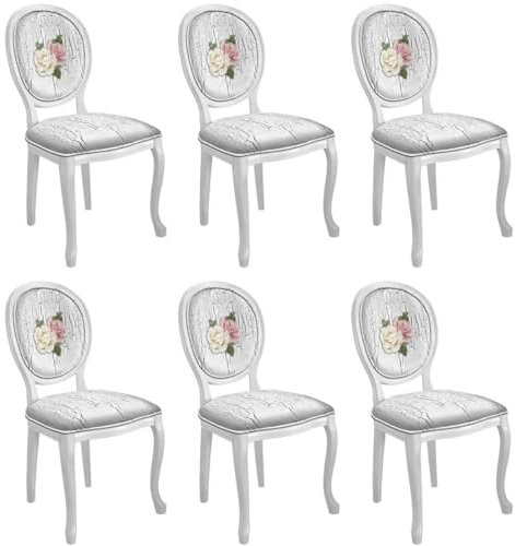 Casa Padrino Barock Esszimmerstuhl Set Rosen Antik Weiß/Mehrfarbig/Weiß - 6 Handgefertigte Küchen Stühle im Barockstil - Barock Esszimmer Möbel