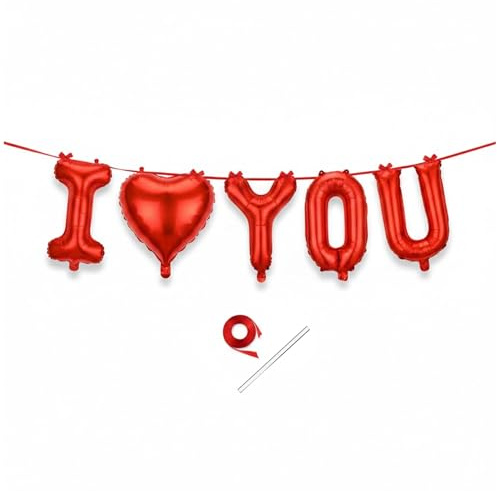 AKH® Folienballon Banner I Love You | Love Letter Text Balloon Set | Folienballons mit Kunststoffschlauch & Band | Valentinstag Liebe Folienballon Dekorationen Liebesbanner