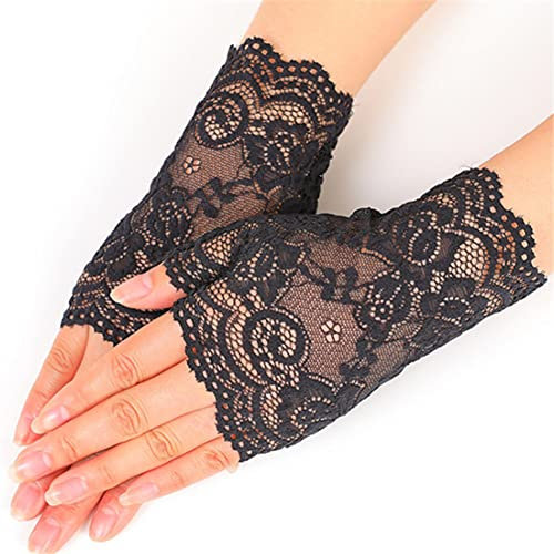 Asudaro Damen Spitzenhandschuhe, 1 Paar Fingerlos Spitzen Handschuhe Sonnenschutzhandschuhe Damen Blumen Spitzenhandschuhe Kurze Braut Handschuhe für Hochzeitsfeier Kostümzubehör,typ 9