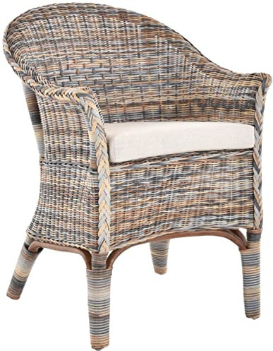 korb.outlet Rattan-Sessel Natur Esszimmersessel Korb-Sessel Rattanmöbel Rattansessel Rattanstuhl mit Armlehnen Lounge Flechtsessel (Mehrfarbig, mit Polster)