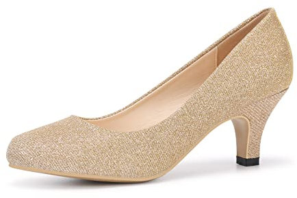 Women's Court Shoes Kitten Heels Wide Bridal Work Office Wedding Party Low Heel Pump Slip On Shoes SG Gold Tag 7.5-UK 5