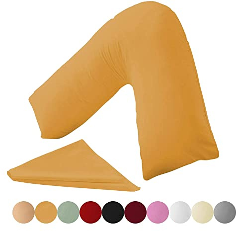 KANAK V Shaped Pillowcase Plain Polycotton Back & Neck Support V Pillow case cover - Orthopaedic/Pregnancy/Nursing Pillow Cover Only - Mustard